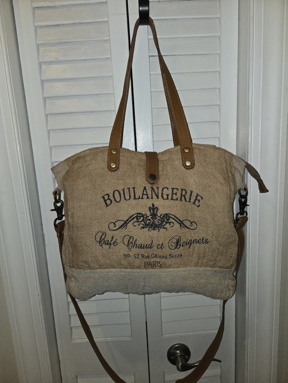 Myra Bag Boulangerie Paris French Country Canvas Burlap Tote Crossbody Bag